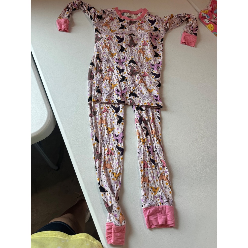 Dream Big Little Co Bamboo Pajama Set Kids 7/8T Pink Witch Hat Stars Halloween